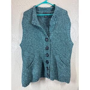 Nomadic Traders Cozy Sweater Vest Button Collar Teal Multi Womens Size XL
